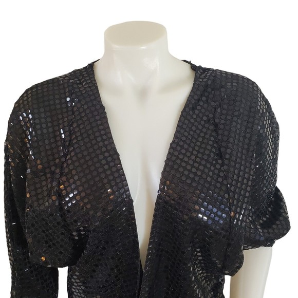 VINTAGE Dana Point Womens Black Sequin Bolero Jacket Size Medium Open Cardigan - Picture 2 of 10